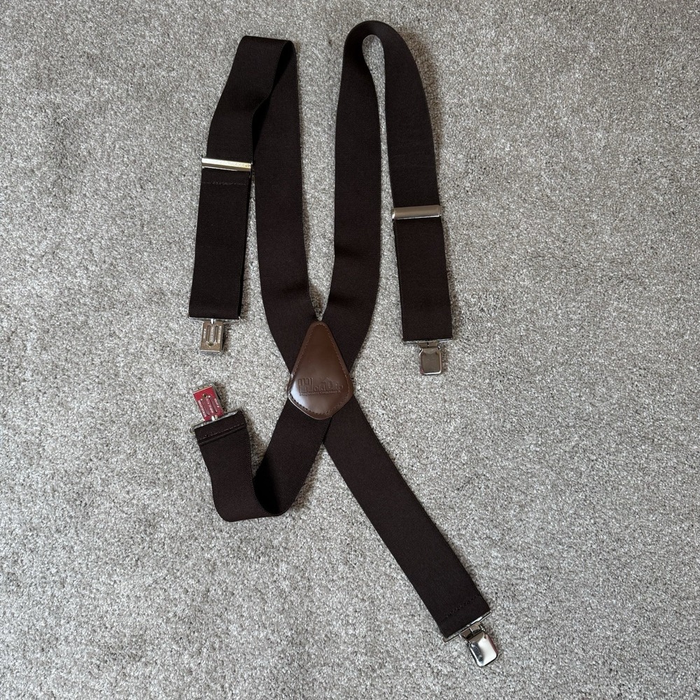 Holdup Suspenders Mens Brown Adjustable X Back Clips Stretch